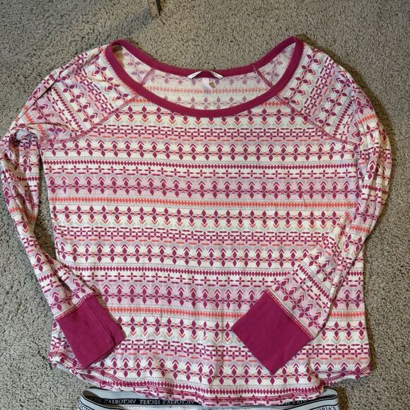 Victorias Secret Pink Geometric Fireside Long Jane Thermal Pajama Set Medium - Picture 2 of 9